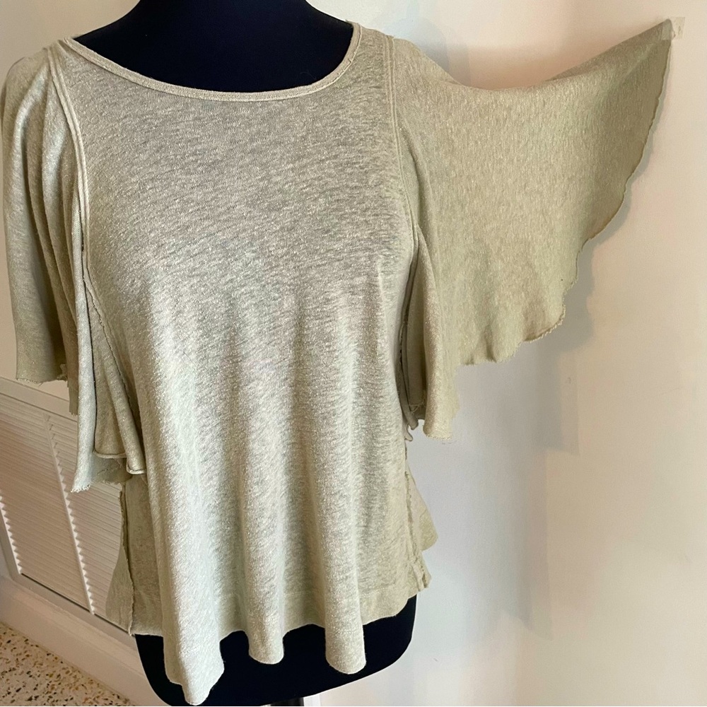 ANTHROPOLOGIE t.la Wing Sleeve Light Green Hemp Knit Top!